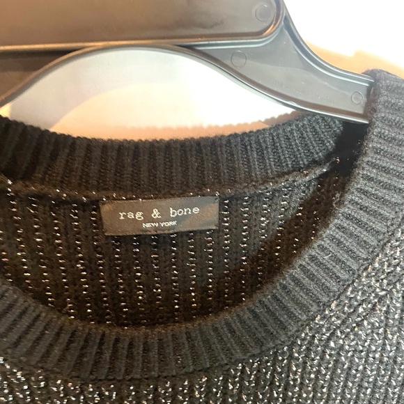 Rag & Bone Jubilee Metallic Black Crew Neck Sweater Size Large/X Large - Picture 4 of 13